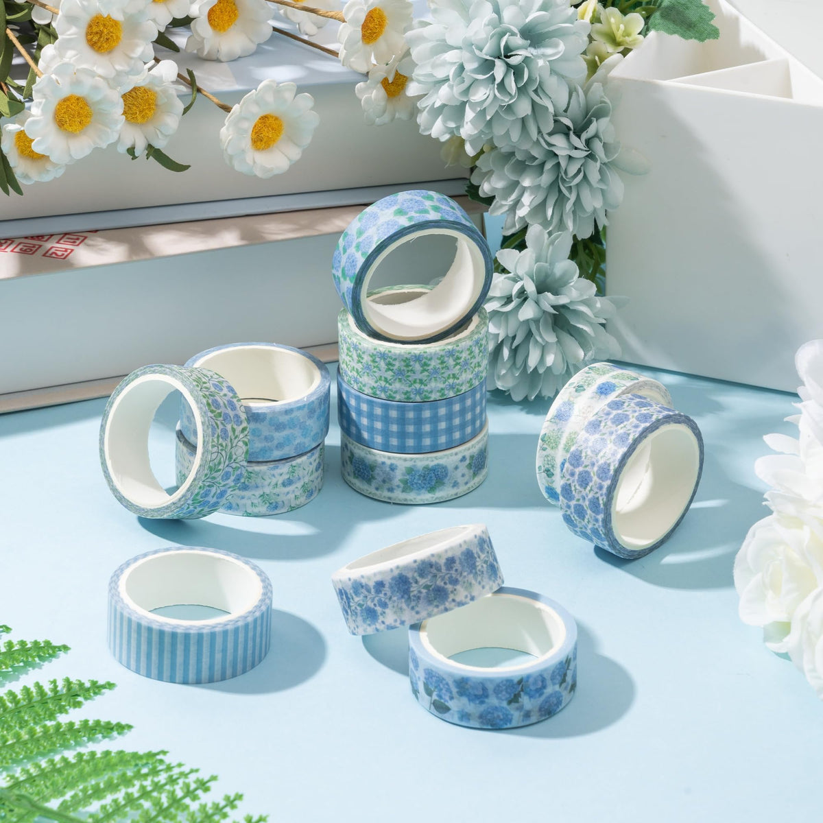 BkeeCten 12 Rolls Watercolor Hydrangea Washi Tape forSpring Arts DIY Craft