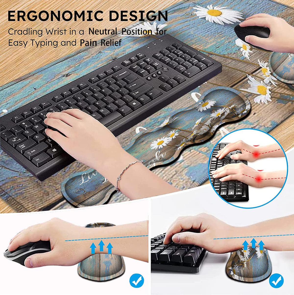 Mouse Pad Set, Large Gaming Mouse Pad + Keyboard Wrist Rest Support + Mouse Wrist Rest Non-Slip