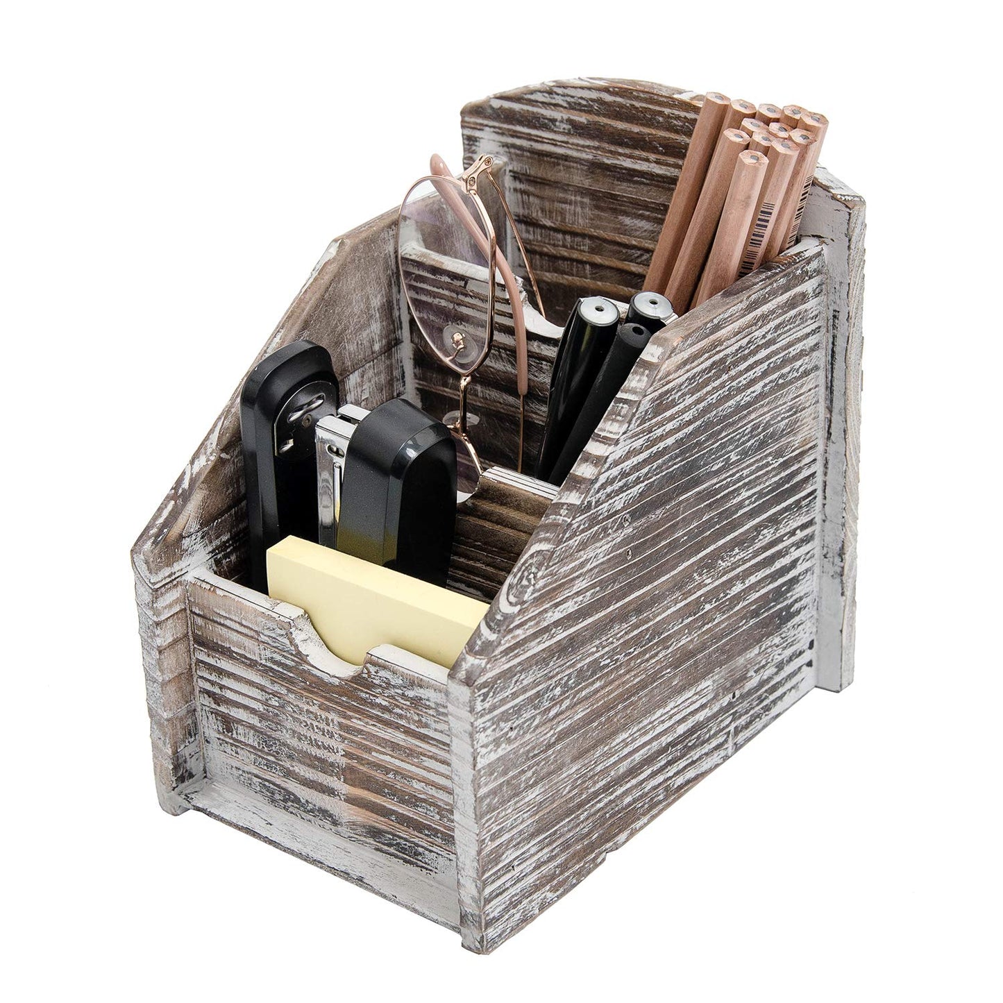 VERGOODR 3 Slot Rustic Wooden Remote Control Frame Media Organizer, Office Supply Storage Rack,Pen