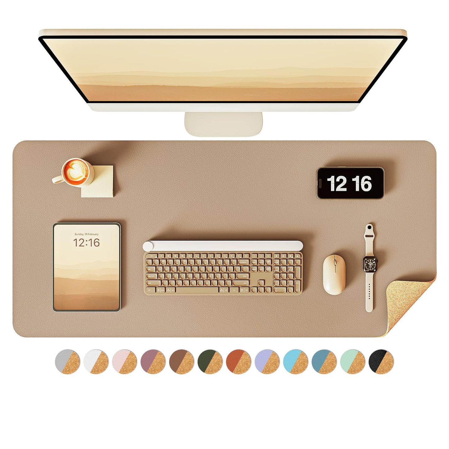 YSAGi Double-Sided Desk Pad, 35.4"x17"Leather Desk Mat, Eco Cork Desk Pad Protector,Large Mouse