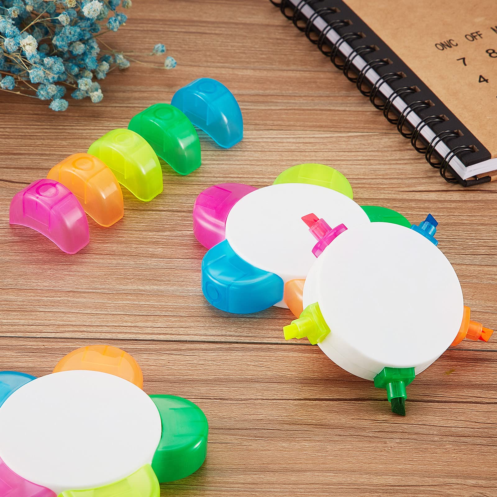 Outus 9 Pieces Petals Highlighters Assorted Colors 5 in 1 Pens Bulk