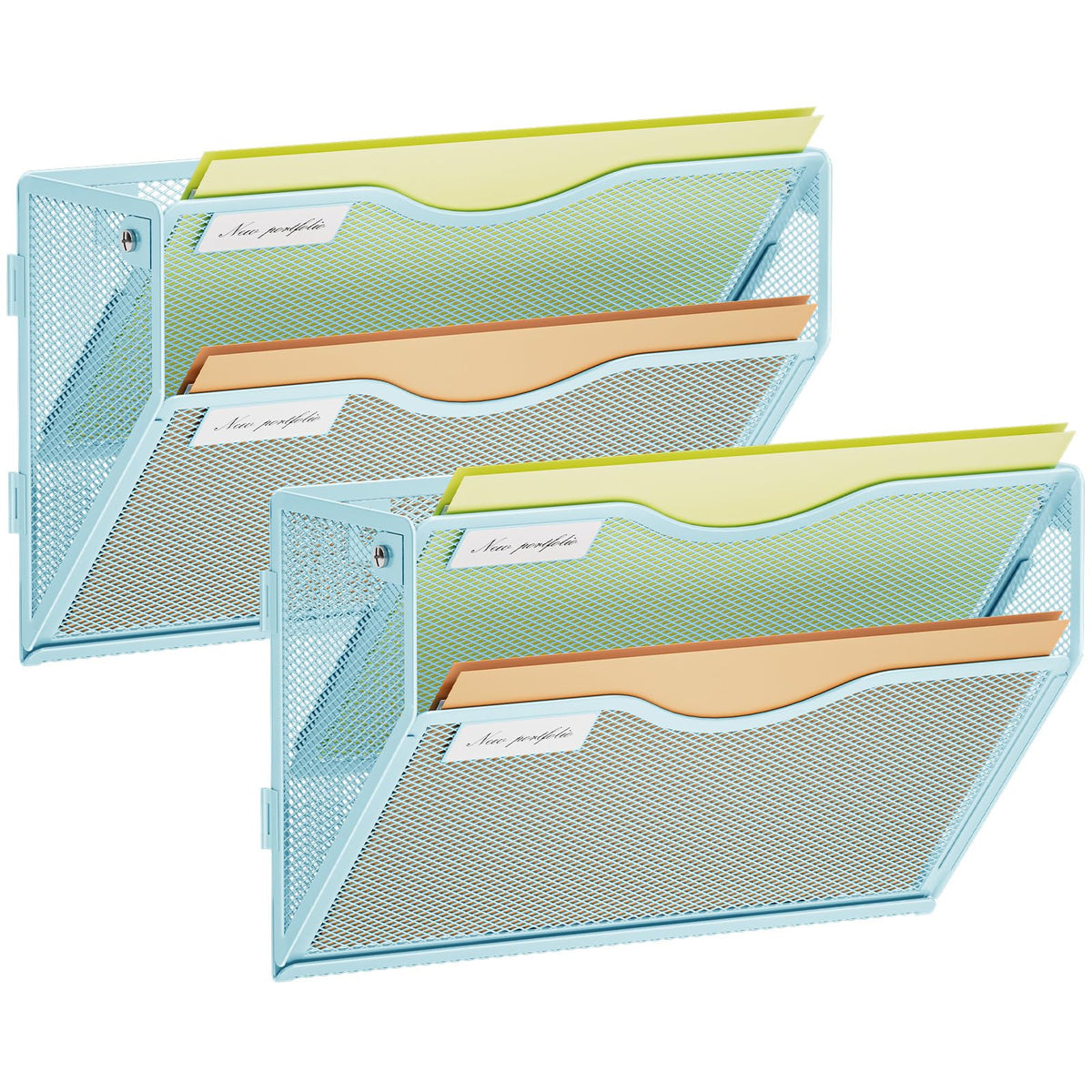 Marbrasse Wall File Holder 2-Tier Hanging Wall File Organizer, Mesh Mail Holder for Papers, Wall