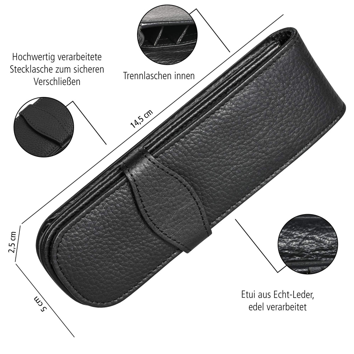 Online Leather Pen case, Made of Genuine Leather, Black, for Three pens, an Elegant Accessory for
