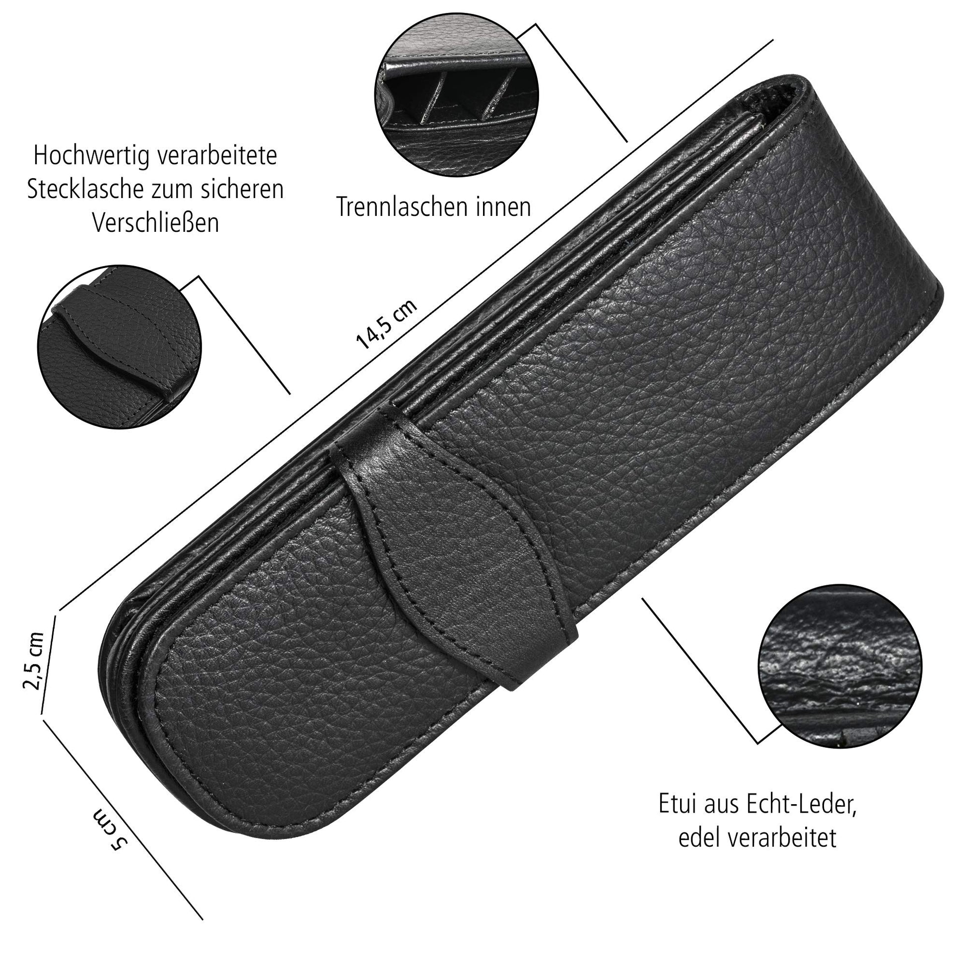 Online Leather Pen case, Made of Genuine Leather, Black, for Three pens, an Elegant Accessory for