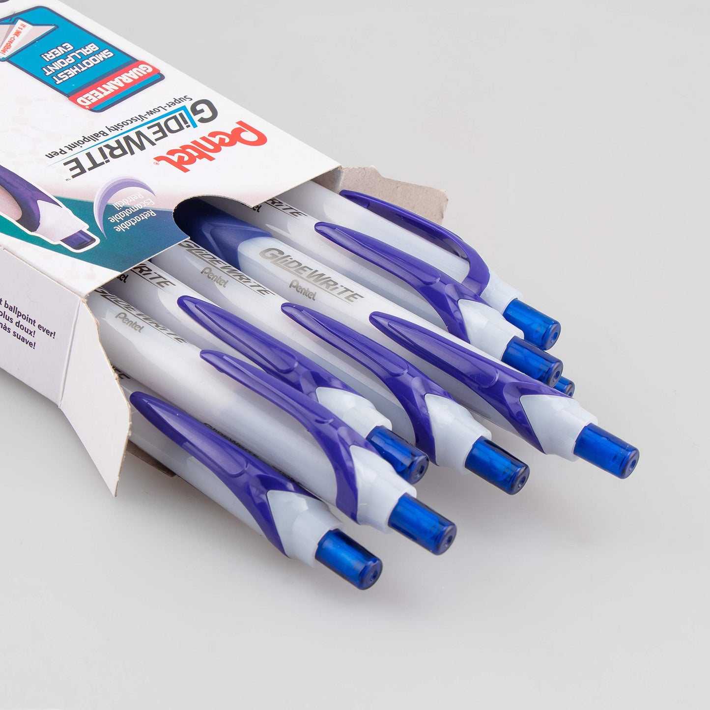 Pentel GlideWrite Ballpoint Pen with TechniFlo Ink, (1.0mm) Medium Line, Blue, Box of 12 (BX910-C)