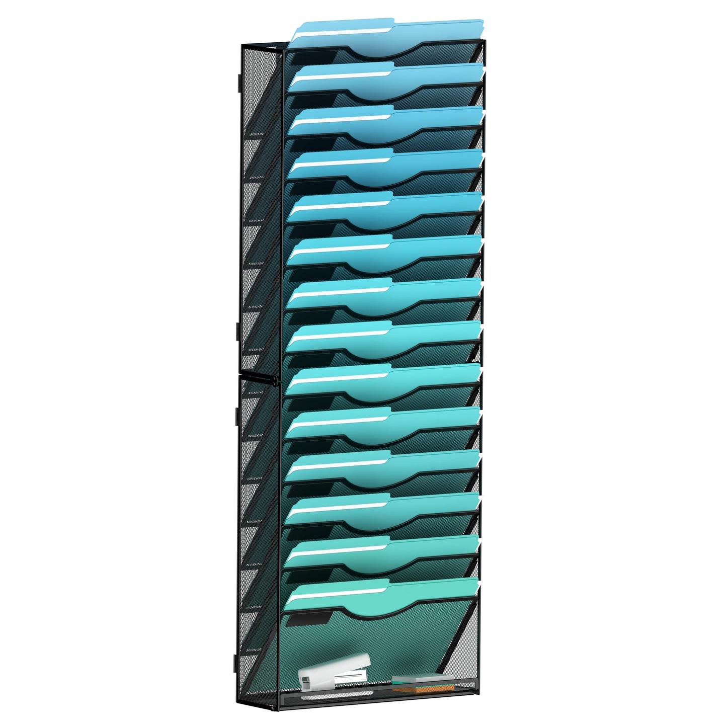 Gawerk 15-Tier Wall File Organizer Hanging Wall File Holder Wall Mount Paper Folder Organize, Mesh
