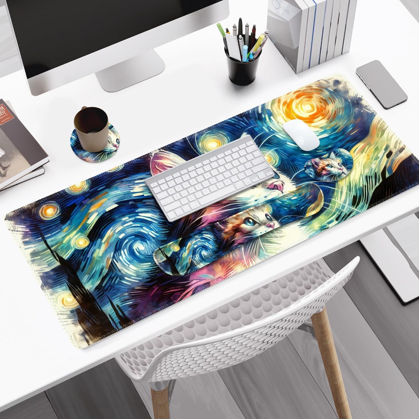 NXZGO Large Gaming Mouse Pad Set, 4 in 1 Ergonomics Keyboard Desk Mat Memory Foam Wrist Rest