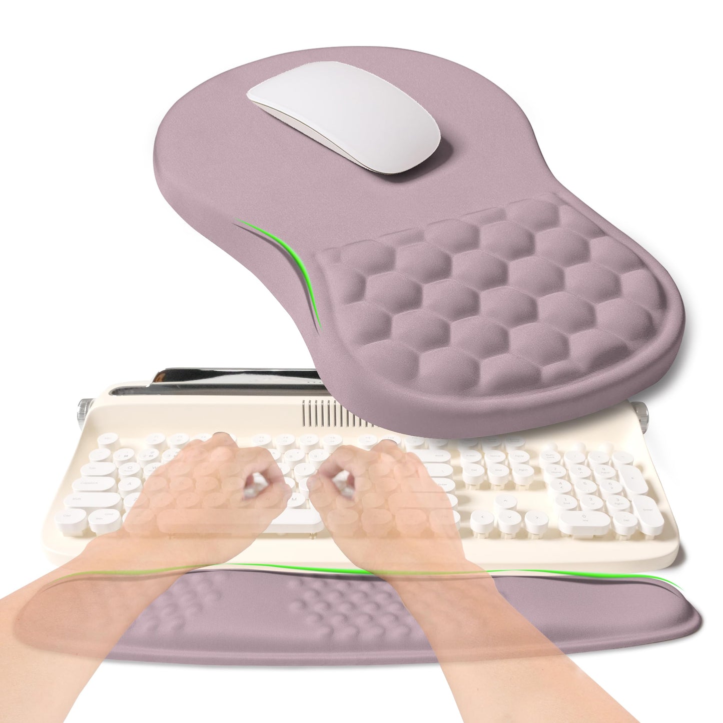 KUOSGM 2-in-1 Ergonomic Set, Wave Rise Keyboard Wrist Rest and Massage Bulge Slope Mouse Pad Wrist