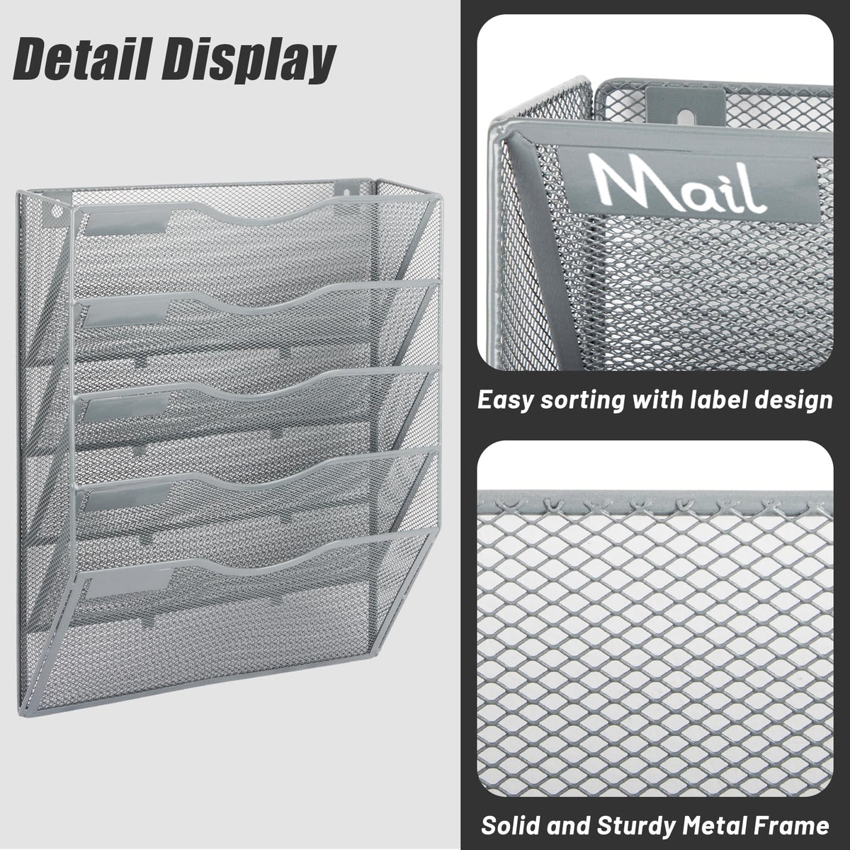 EASEPRES 5 Pocket Mesh Hanging Wall File Organizer, Wall Mounted Mail Paper Document Folder Holder