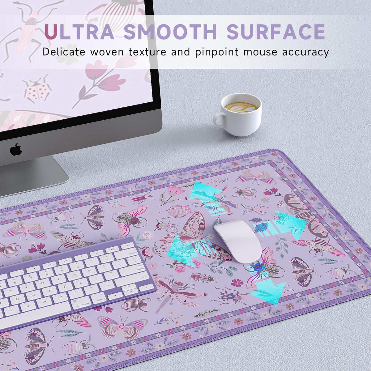 HAOCOO Purple Floral Desk Mat, XL Computer Pad for Office Aesthetics