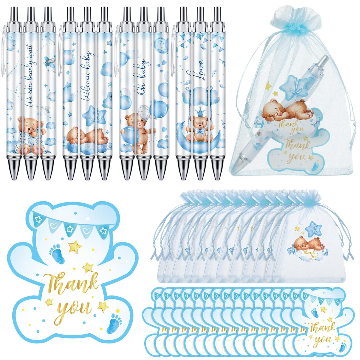 Chuangdi 50 Sets Baby Shower Favors Gifts for Guests Includes 50 Pcs Ballpoint Pens, Thank You