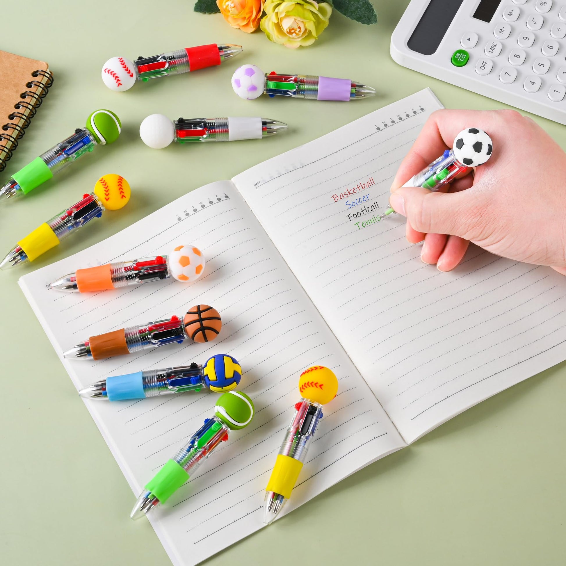 LiYiQ 25Pcs Sports Party Favors Multicolor Pen in One Cartoon Cute Fun 4-in-1 Cute Pens Bulk Kawaii