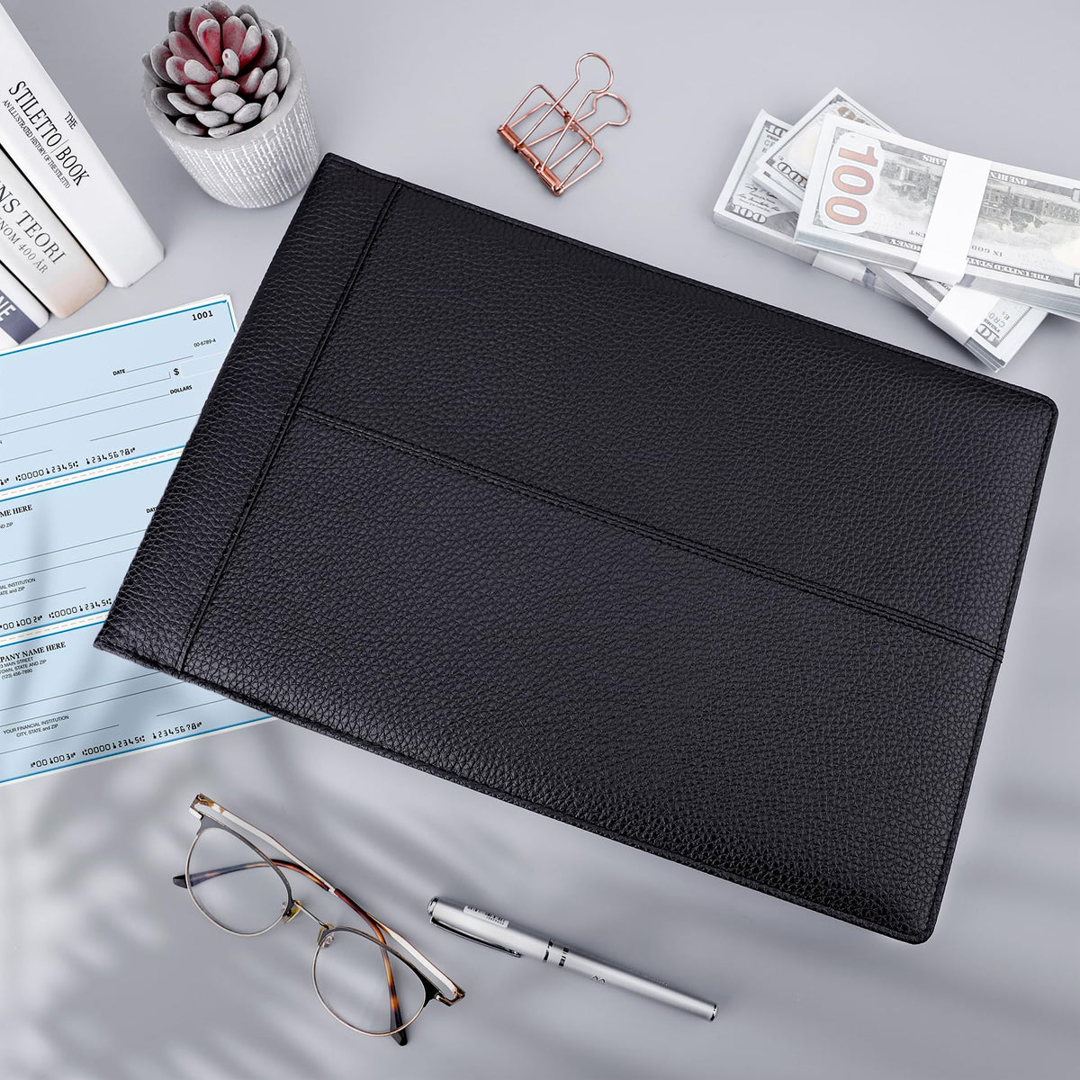 Antner 7 Ring Business Checkbook Binder for Business Checks, 600 Checks Capacity, PU Leather Check