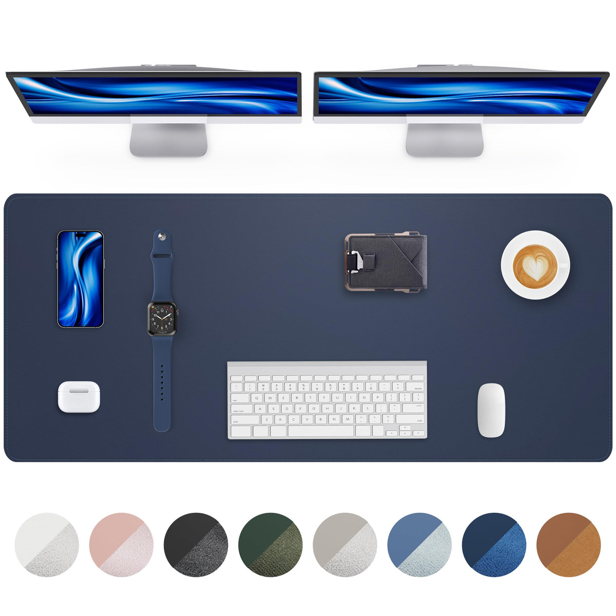 AFIING Leather Desk Pad Protector, 48" x 17", Midnight Blue