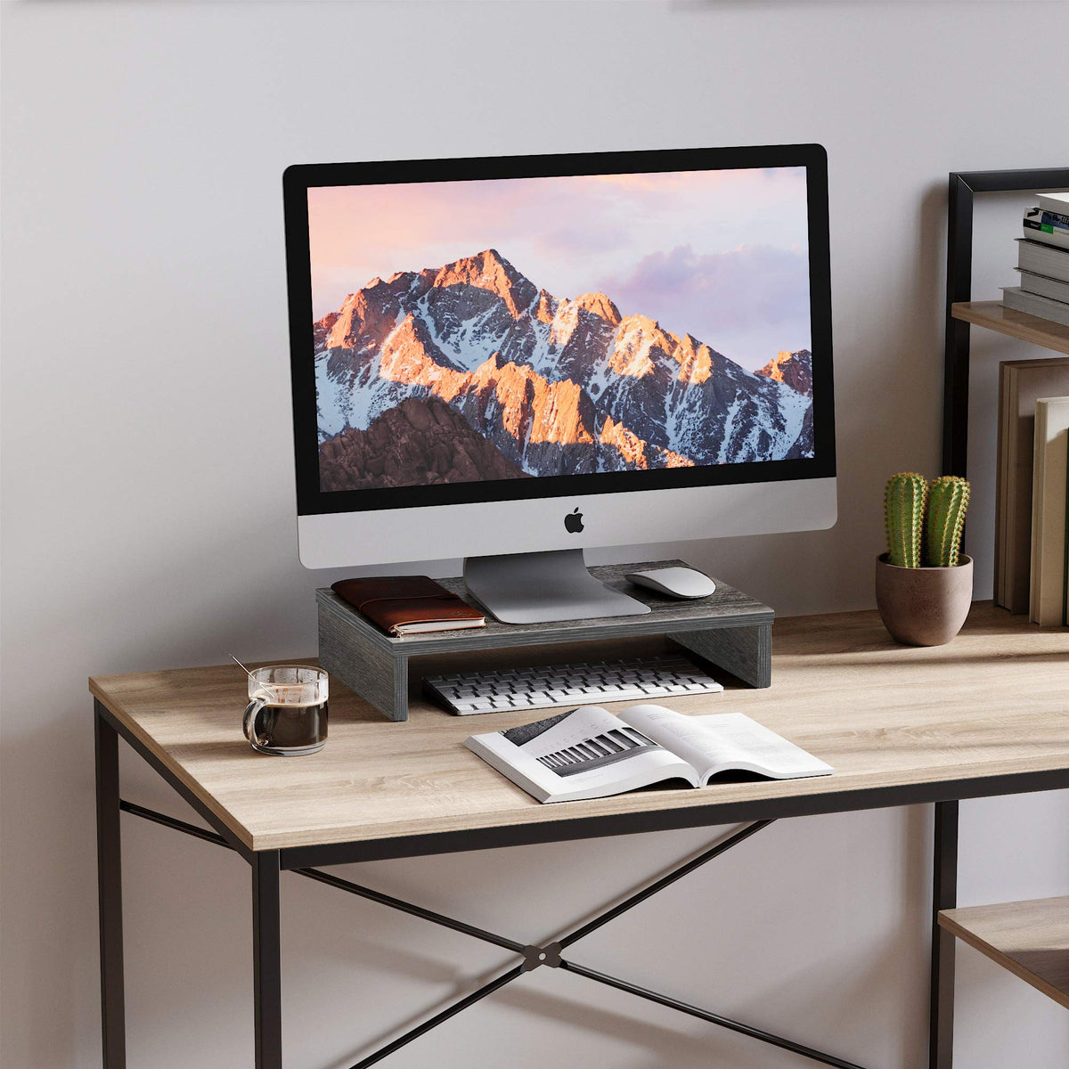Bestier Wood Monitor Riser PC Stand Shelf for Desk/TV Desktop Laptop Stand - Gray, 15.7 Inch