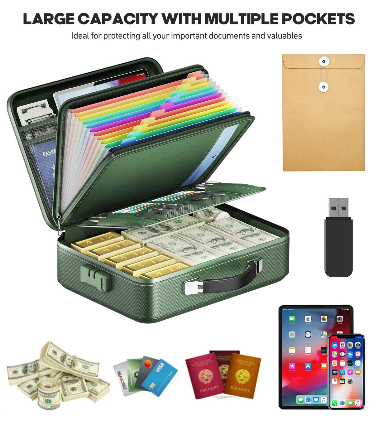 BigPonPon Fireproof Document Box, Hard Case Highly Flame-Resistant Fire Proof Waterproof File