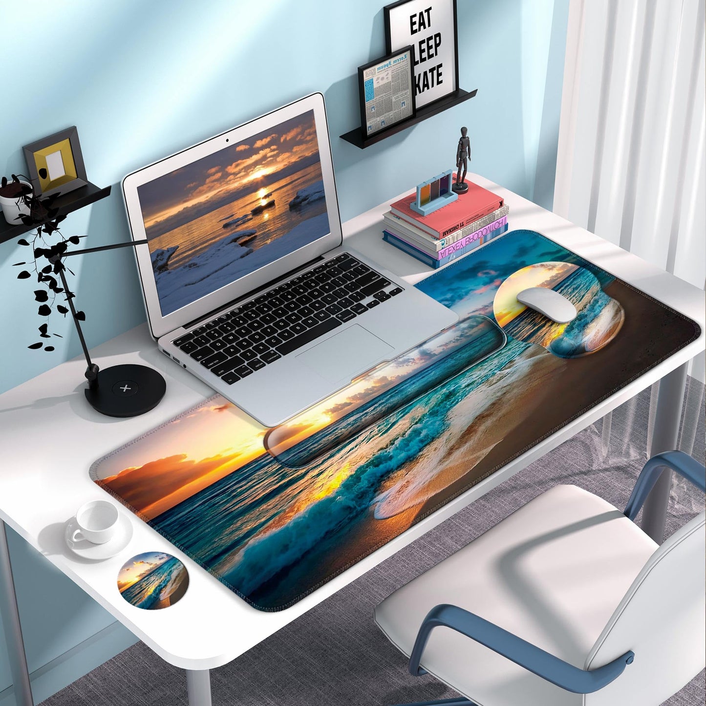 VINEBURY Desk Mat Set Keyboard and Mouse Pad with Wrist Rest Support