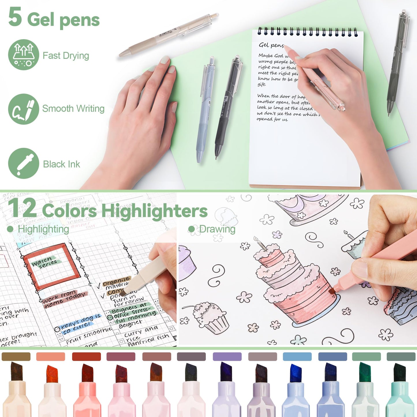 DazSpirit 61PCS Aesthetic College School Supplies Set with Cute Pencil Case