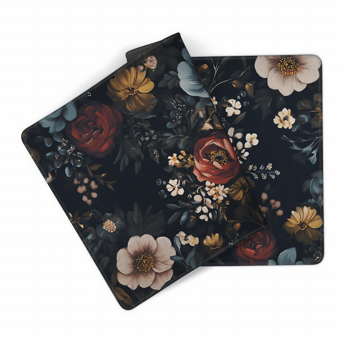 Floral Aesthetic Rose Gaming Mouse Pad, Black Dark Botanical Desk Mat with Anti-Slip Base &