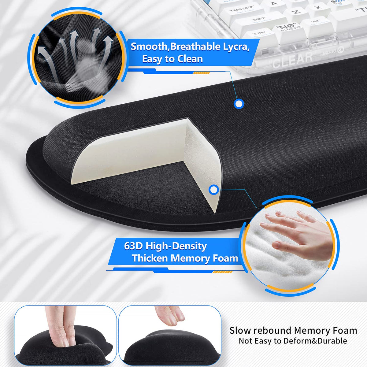 Gimars 3Pcs Memory Foam Keyboard Wrist Rest, Mouse Pad Wrist Support for Easy Typing Pain Relief