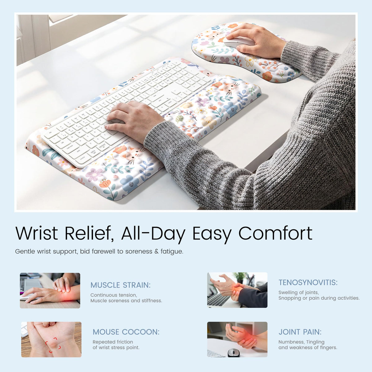 Ospelelf Keyboard Wrist Rest and Mouse Pad Set, Ergonomic Memory Foam Wrist Support, Aesthetic Desk