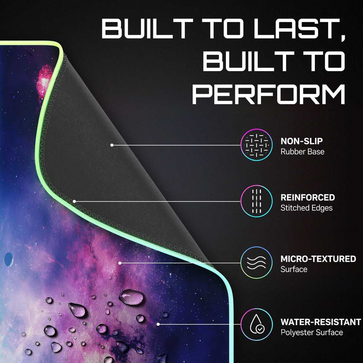 Gerlos RGB Gaming Mouse Pad, Large LED Desk Mat for Gamer, 31.5" x 11.8"