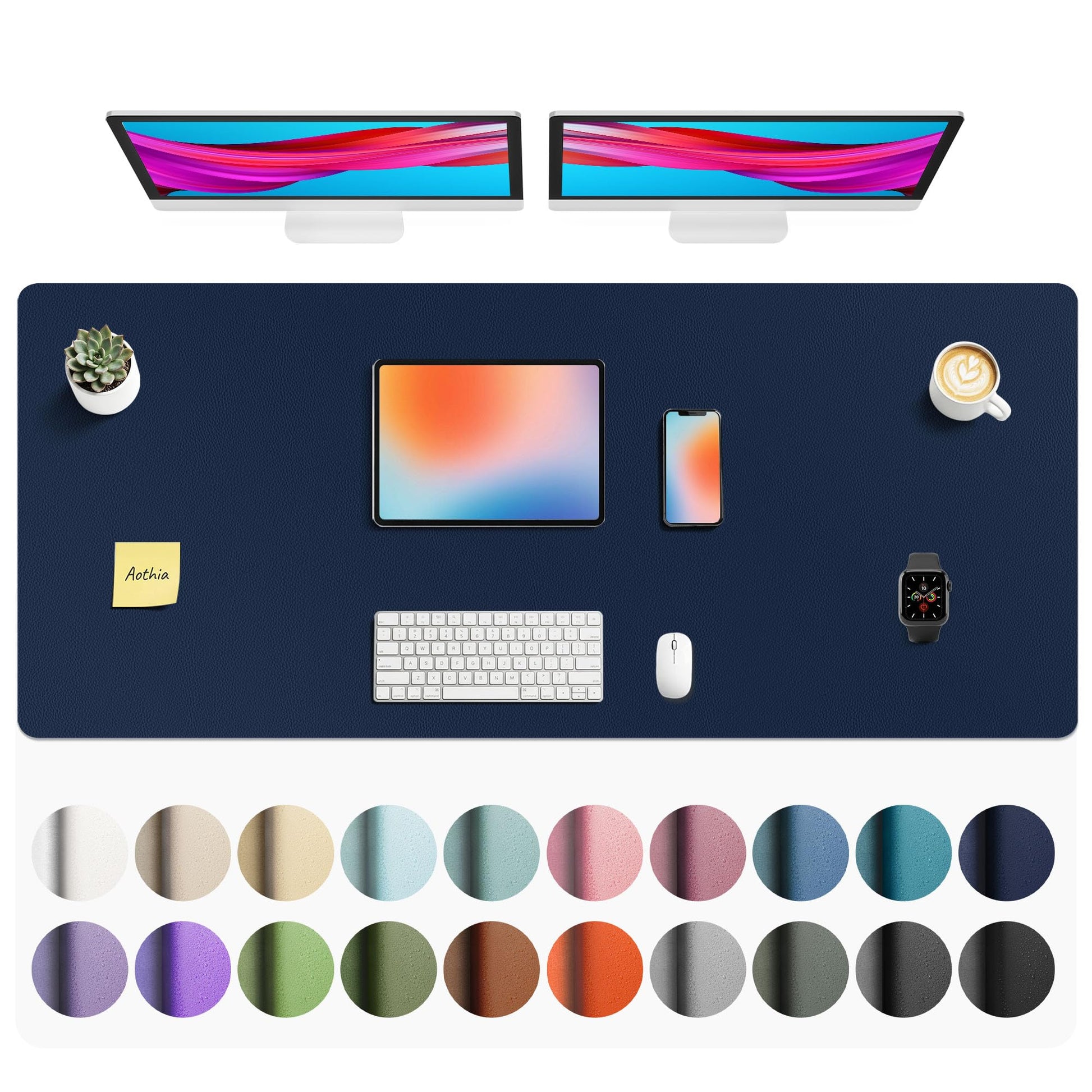 Aothia Faux Leather Desk Mat - Non-Slip PU Leather Desk Blotter, Waterproof Writing Surface, Large