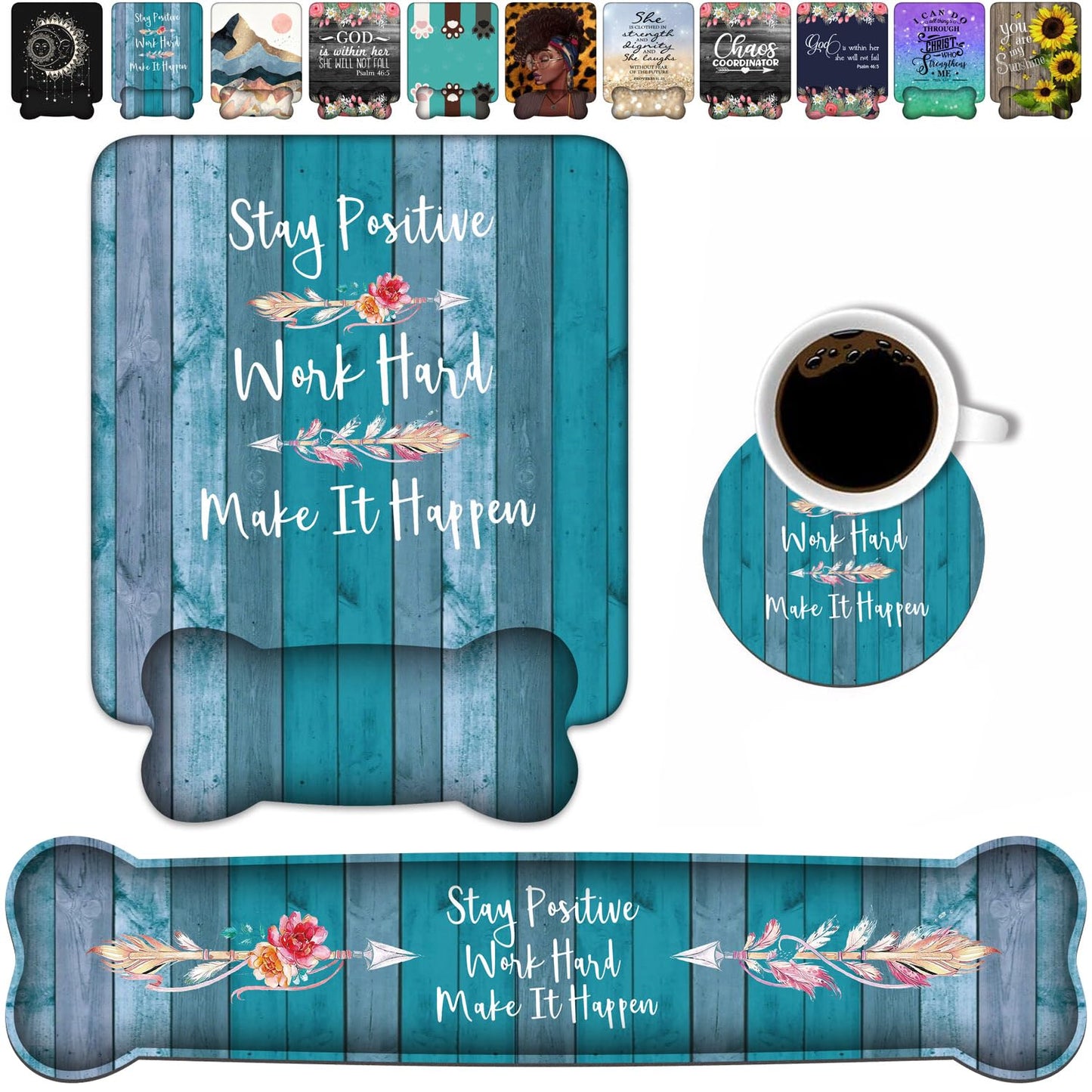 Keyboard Wrist Rest and Mouse Pad Wrist Support Set, Inspirational Quote Stay Positive Work Hard
