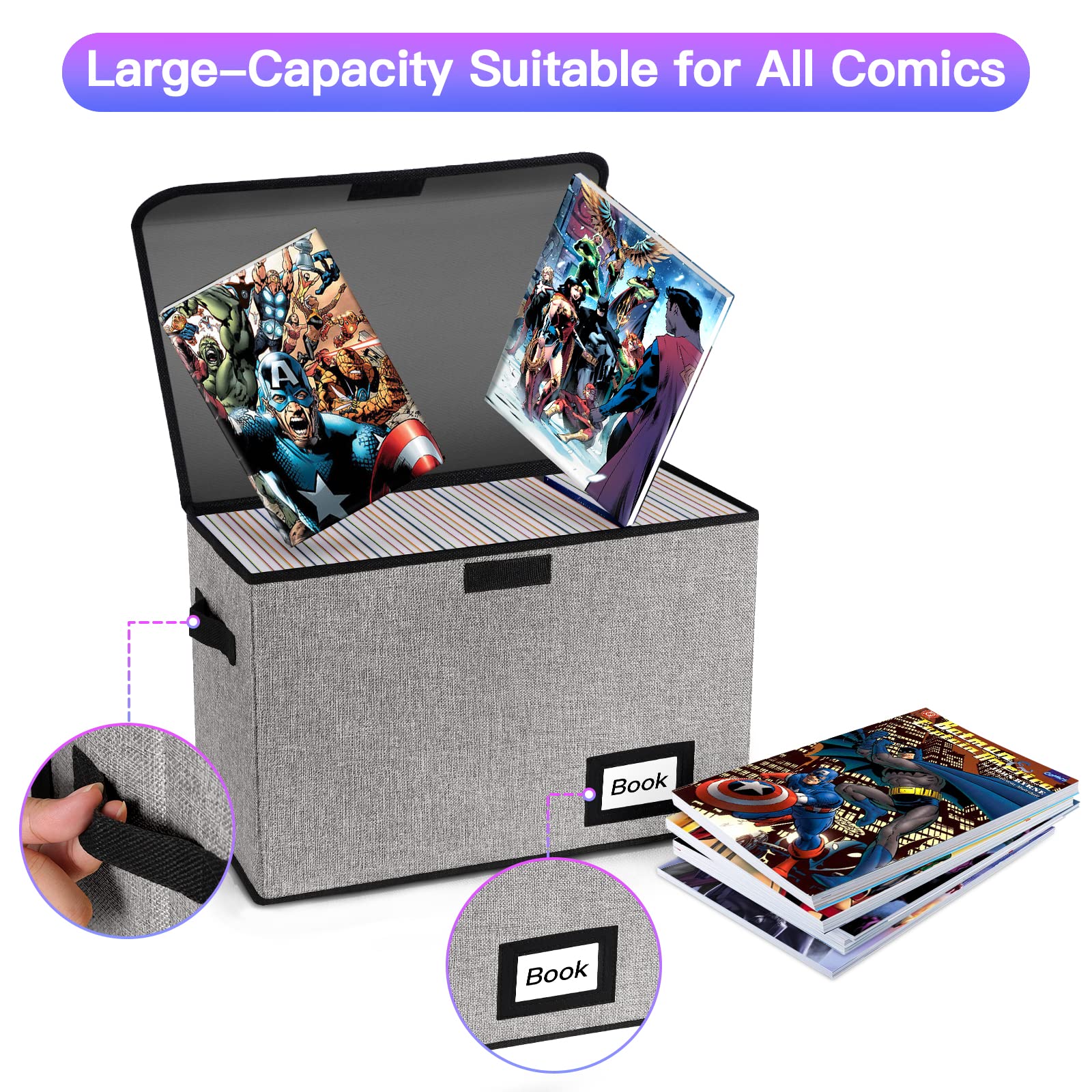 YNSZAS 5 Pack Comic Book Storage Boxes, 15.8" X 7.8" X 11.8", Collapsible Short Box, Holds 160-180