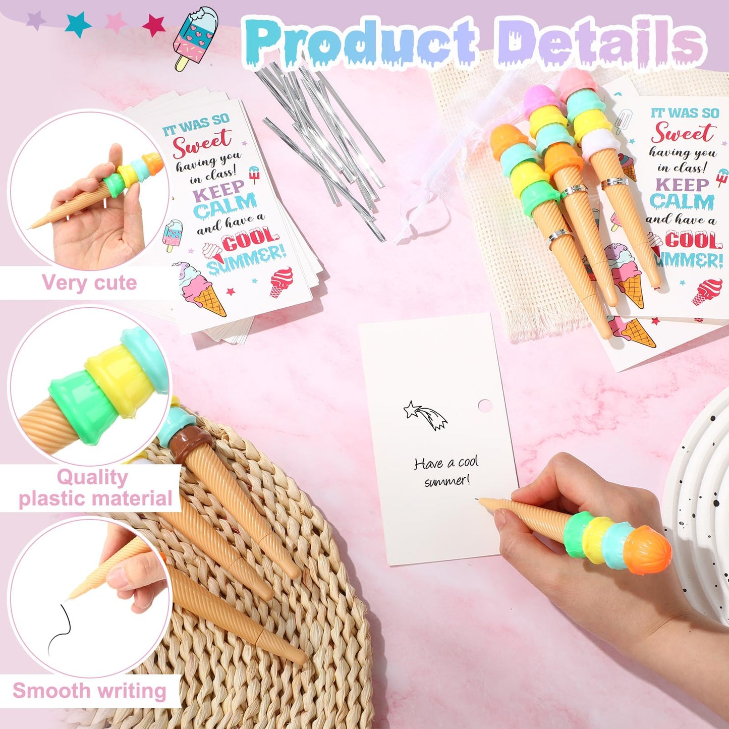 Marspark 30 Sets End of Year Student Gifts Bulk Summer Graduation Gifts Ice Cream Shaped Pens and