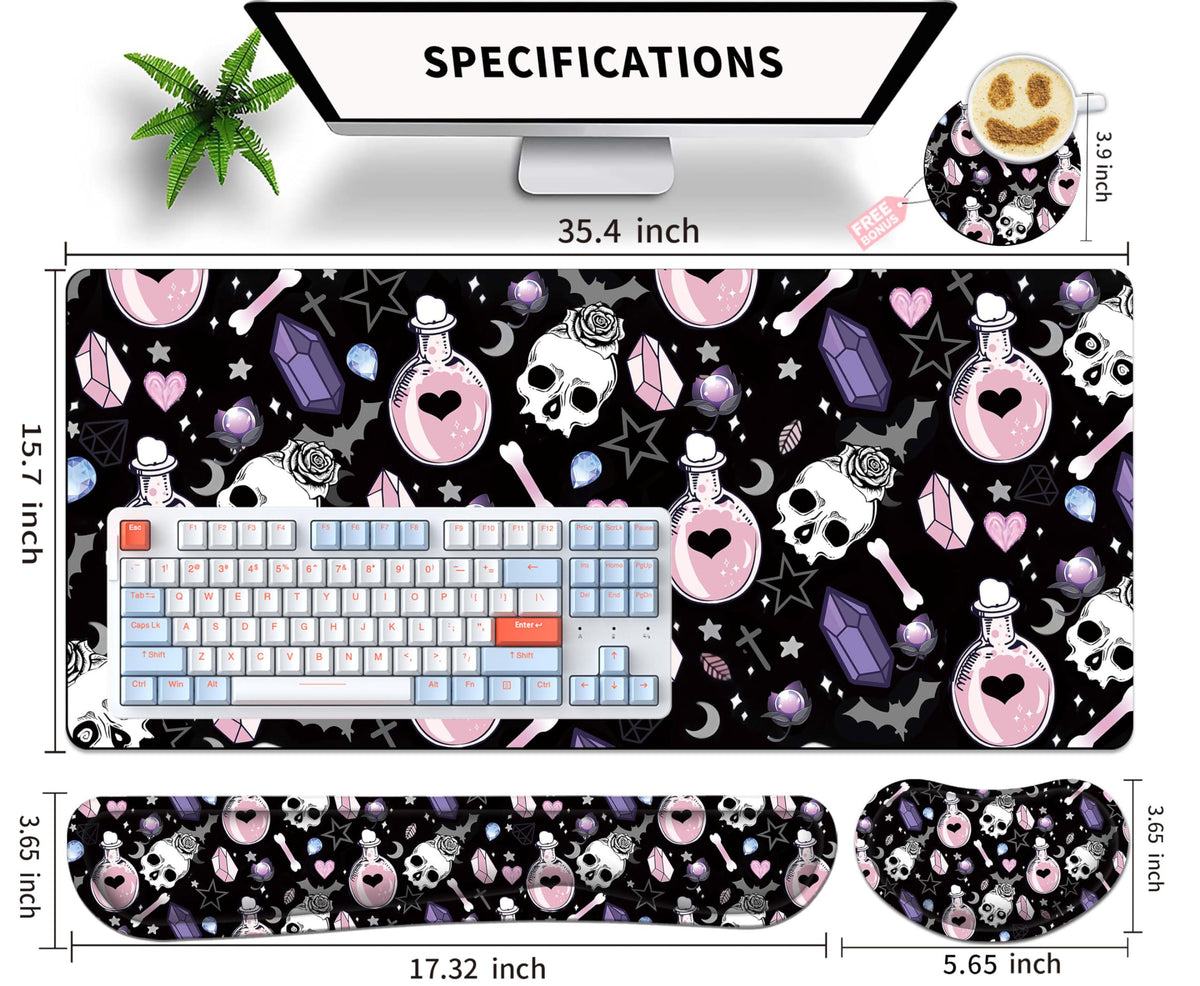 JYCUHTCL Large Gaming Mouse Pad Set 35.4 x 15.7 with Keyboard Wrist Rest, Wrist Support, and