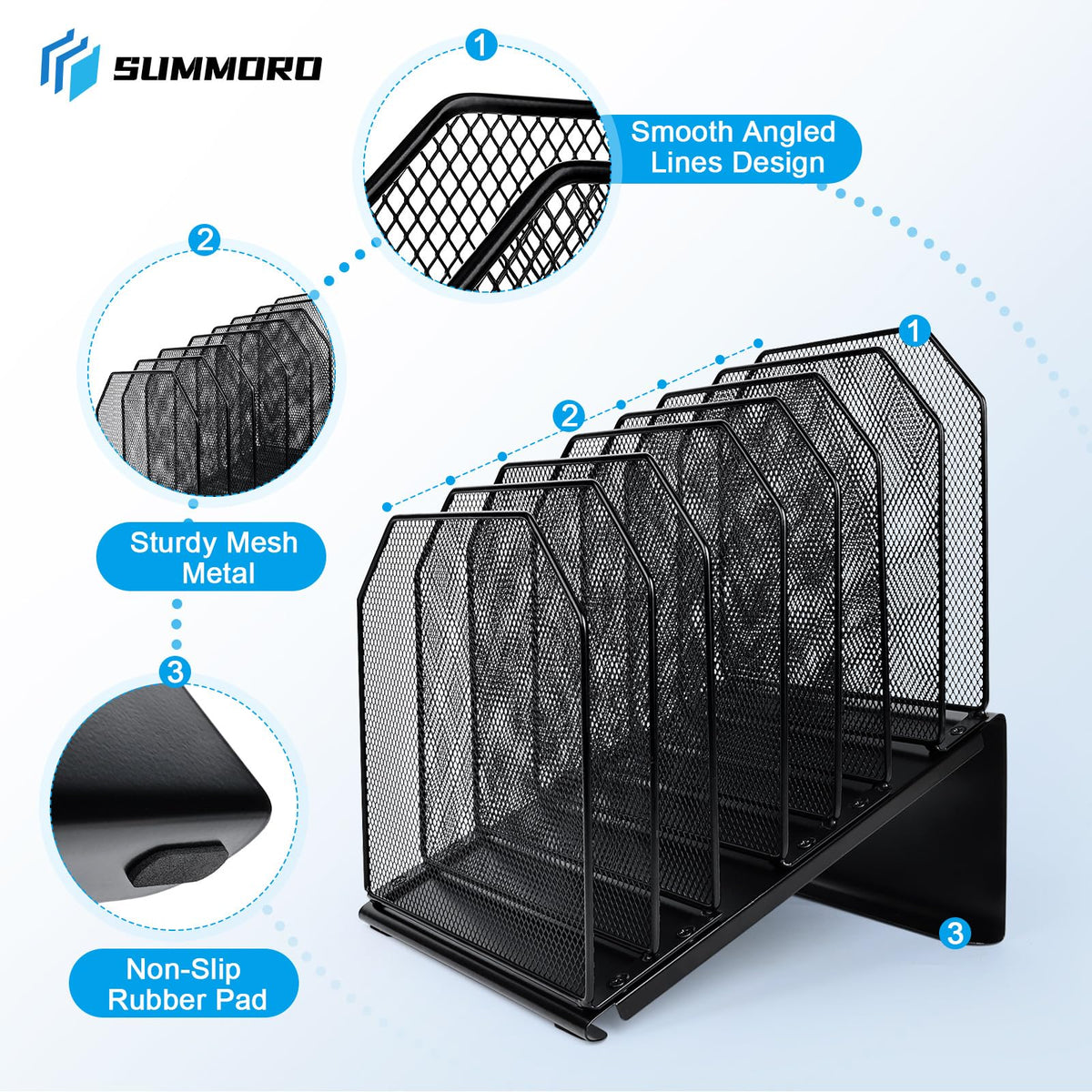 SUMMORO Inclined File Organizer for Desk, 7-Section Vertical File Holder