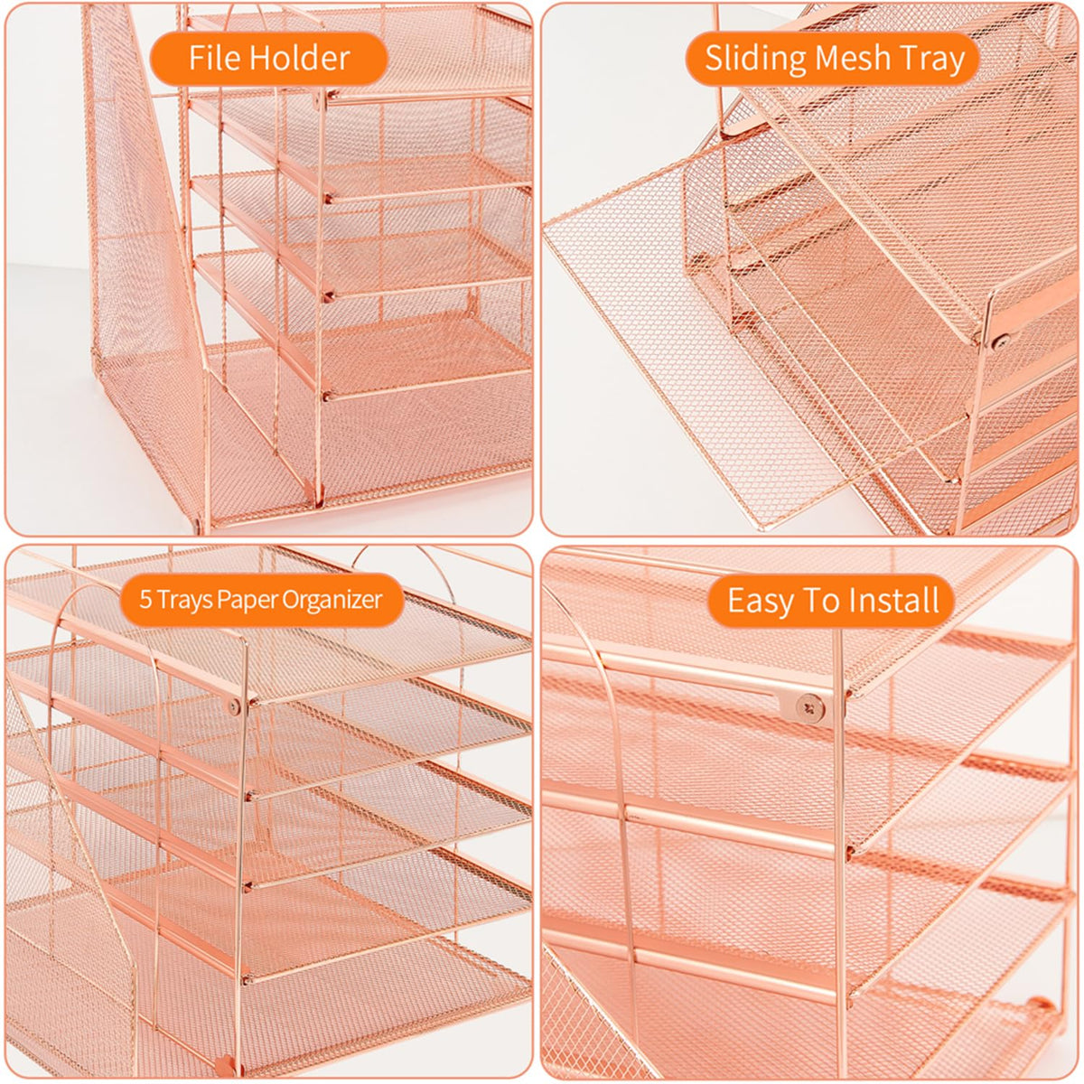 LEKETREE Desk Organizers and Accessories, 5-Tier Paper Letter Tray Organizer with File Holder