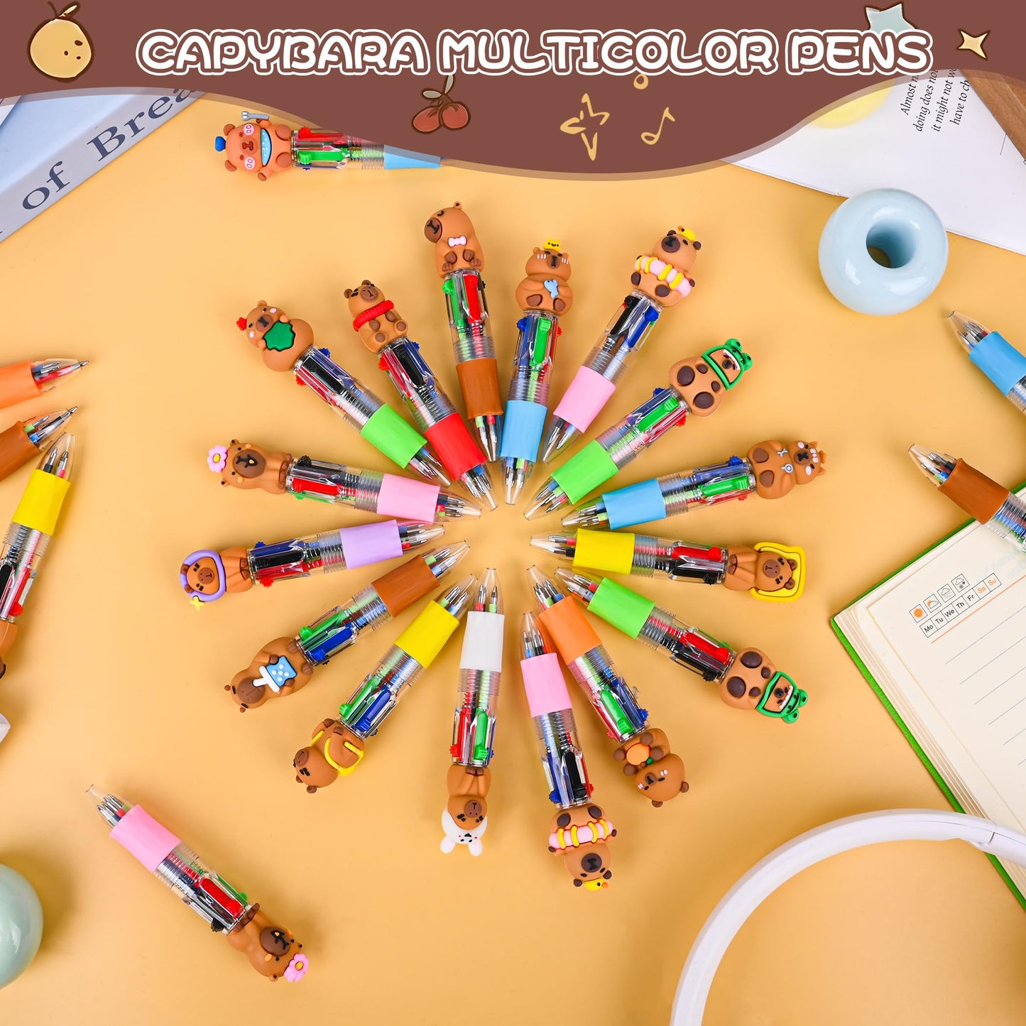 LiYiQ 50 Pcs Capybara Party Favor Multicolor Pen in One Cartoon Cute Fun 4-in-1 Cute Pens Bulk