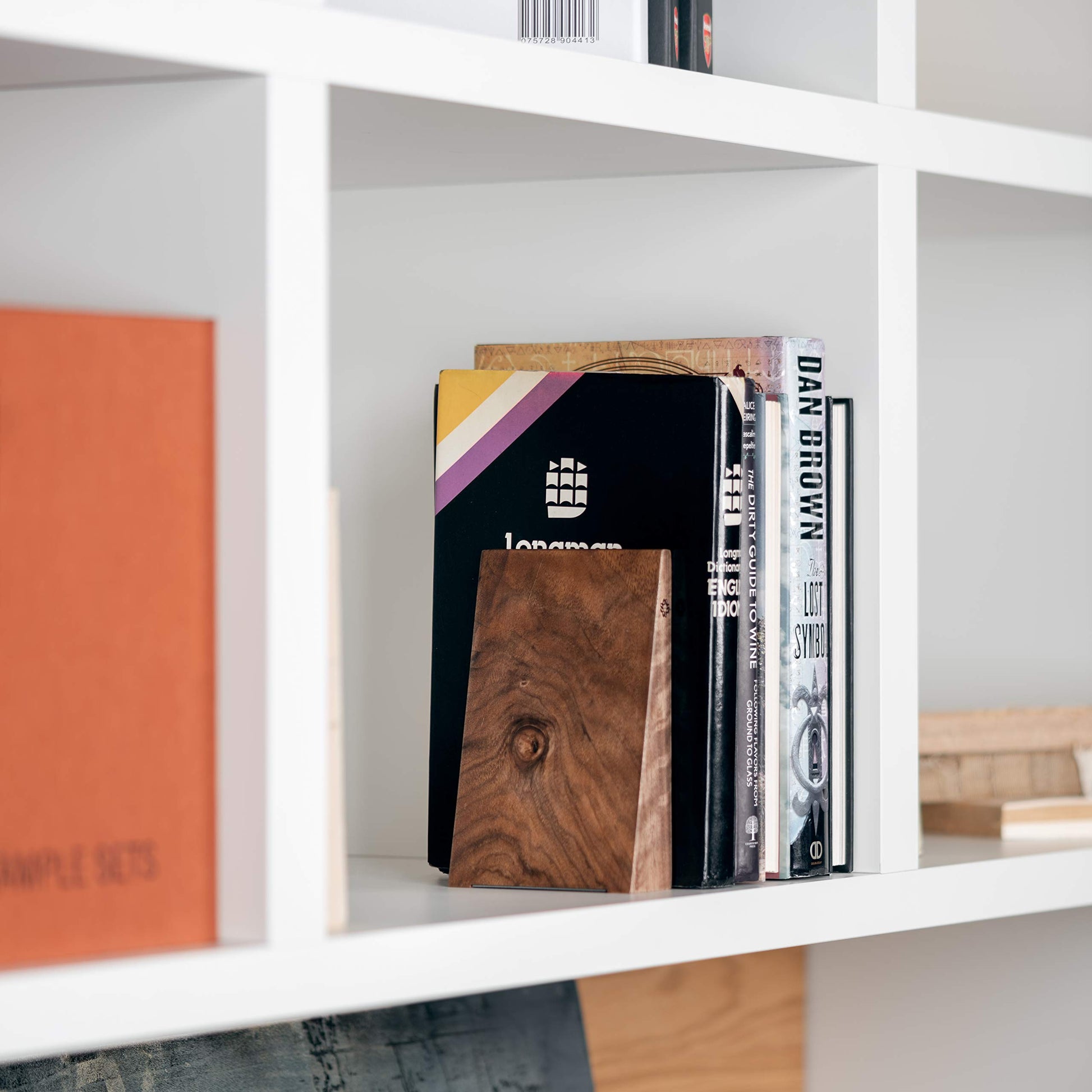 TILISMA Book Ends for Shelves - Handmade Wooden Bookends with Metal Base, Walnut Tree - Sturdy Book