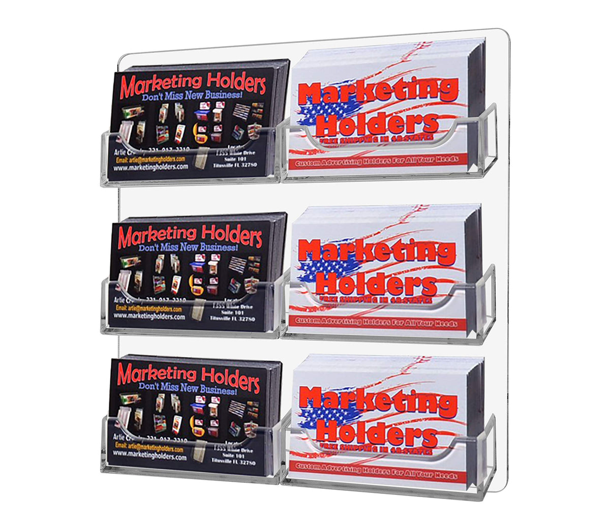 Marketing Holders Hanging Business Card Holder with Hardware 6 Pocket Clear Acrylic Wall Mount