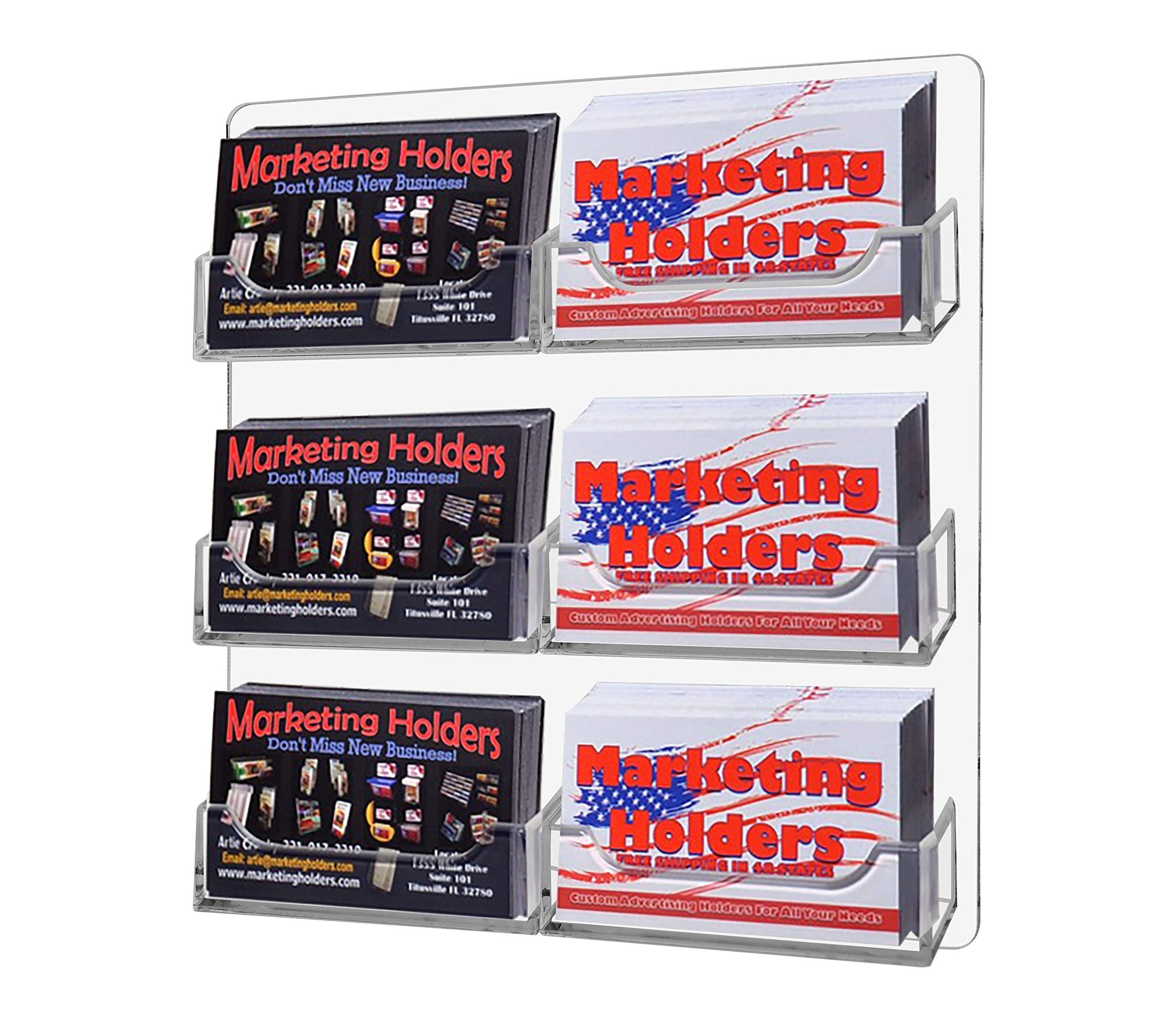 Marketing Holders Hanging Business Card Holder with Hardware 6 Pocket Clear Acrylic Wall Mount