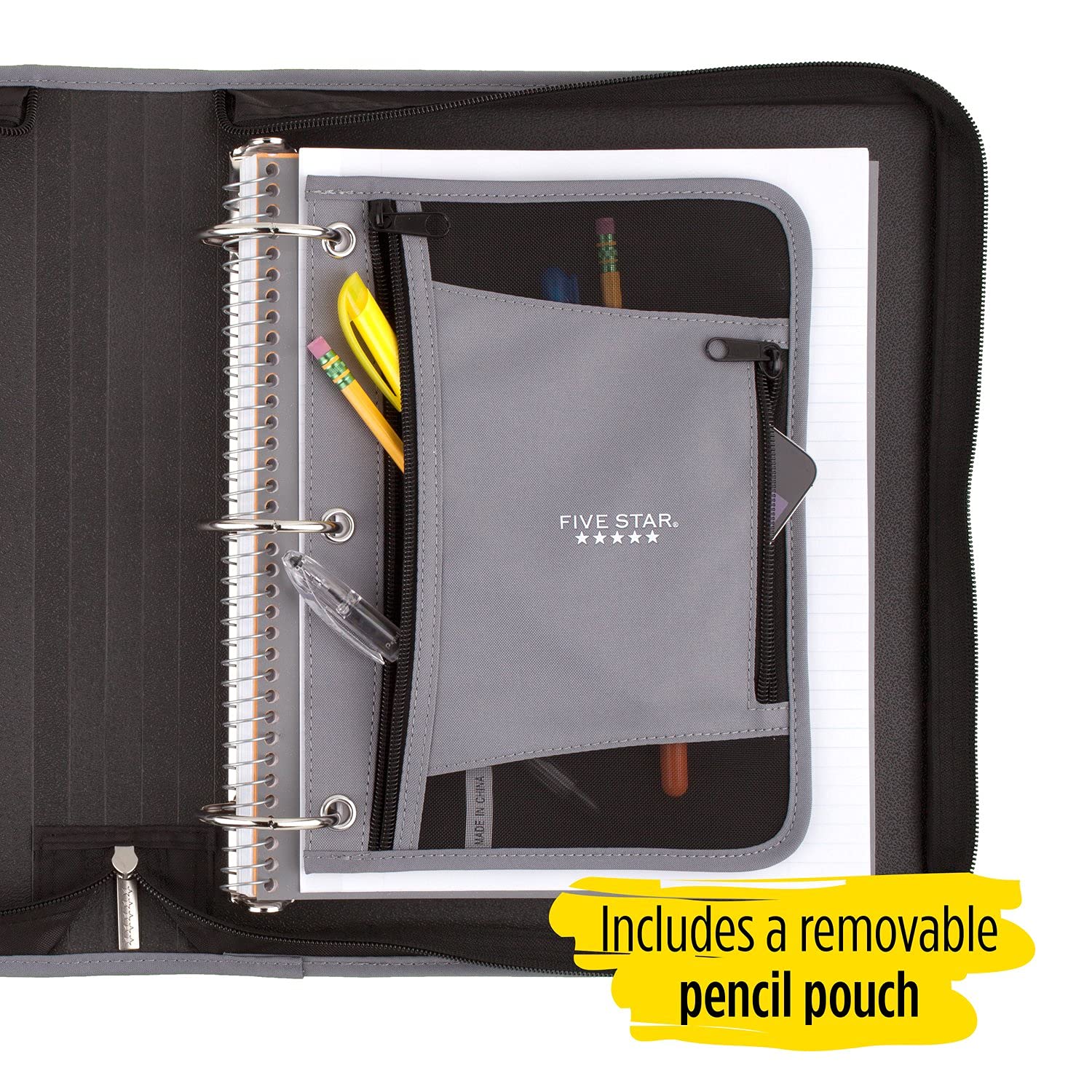Five Star Zipper Binder, 2 Inch 3 Ring Binder, Xpanz, Gray Lines (29040Hx9)