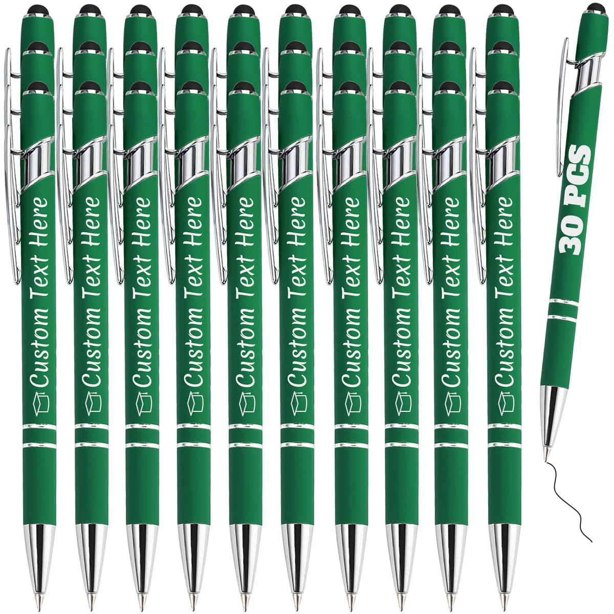 Personalized Pens Bulk 30 with Name Custom Engraving Ballpoint Pens with Stylus Tip Customized