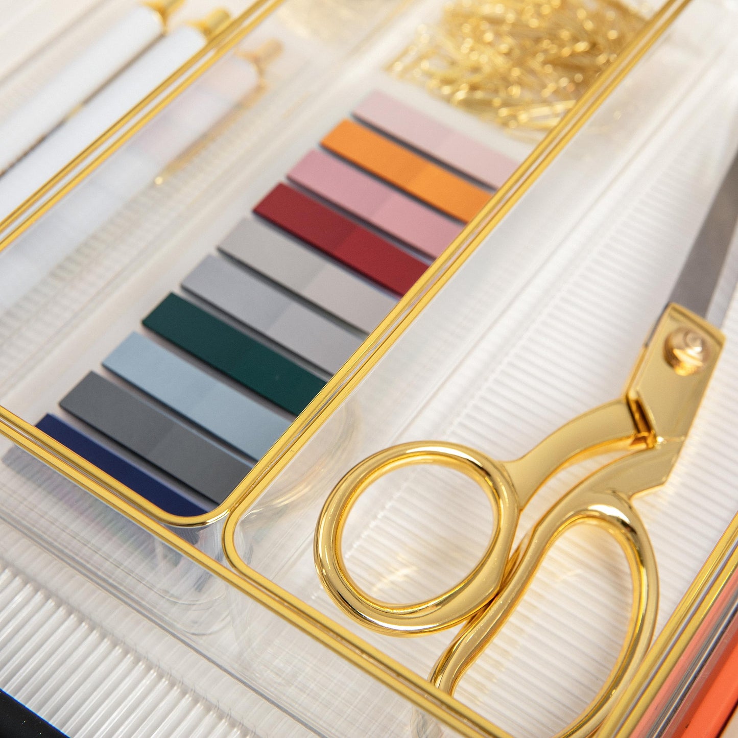 Martha Stewart Kerry Stackable Desk Drawer Organizers, Clear/Gold, 6-Pack