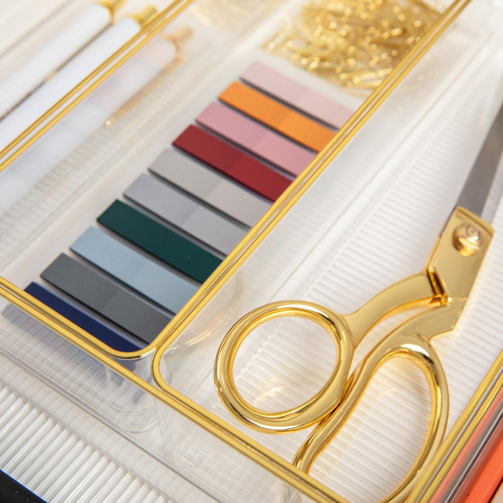 Martha Stewart Kerry Stackable Desk Drawer Organizers, Clear/Gold, 6-Pack