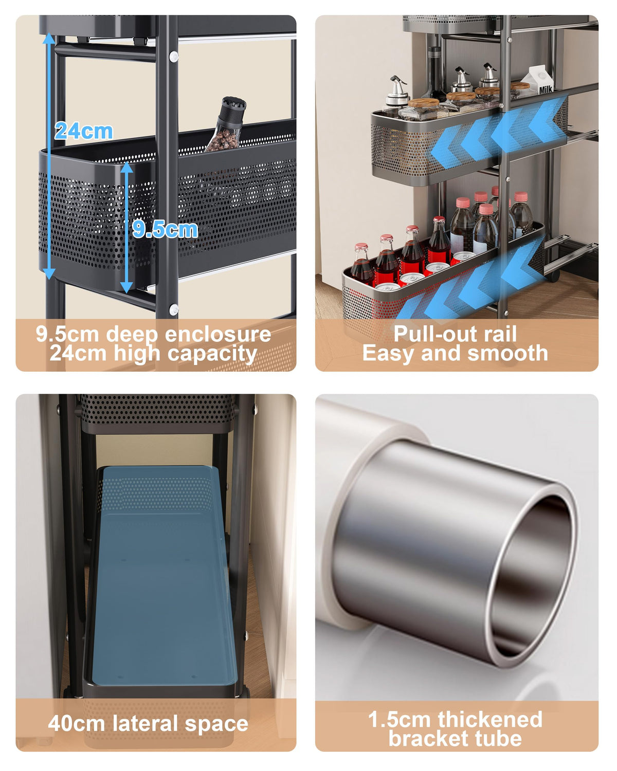 UMDONX 5-Tier Narrow Mobile Storage Cart with Pull-Out Baskets