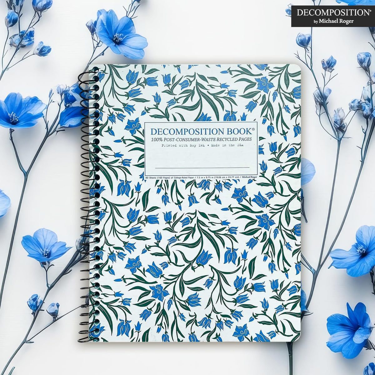 Decomposition Bluebells College Ruled Spiral Notebooks – 9.75 x 7.5 Journal with 160 Lined Pages