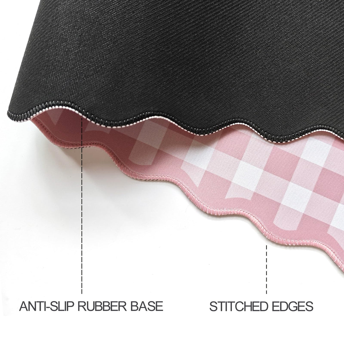 Scalloped‌ Pink Checkered Gingham Desk Mat Cute Pastel Large Mouse Pad Kawaii Cottagecore ‌Vintage‌