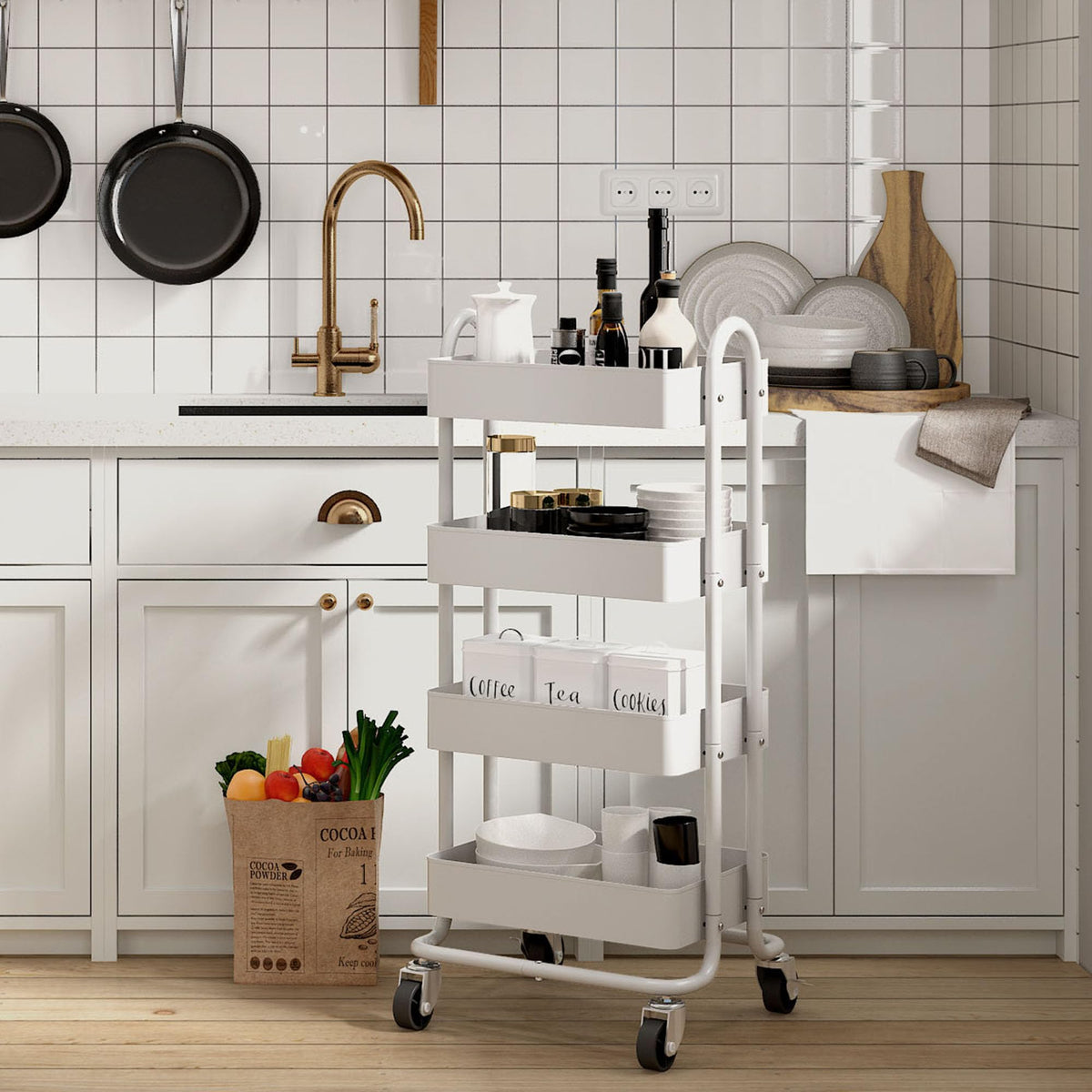 Elitehouse 4 Tier Metal Rolling Cart with Wheels,4 Tier Utility Cart with Wheels for