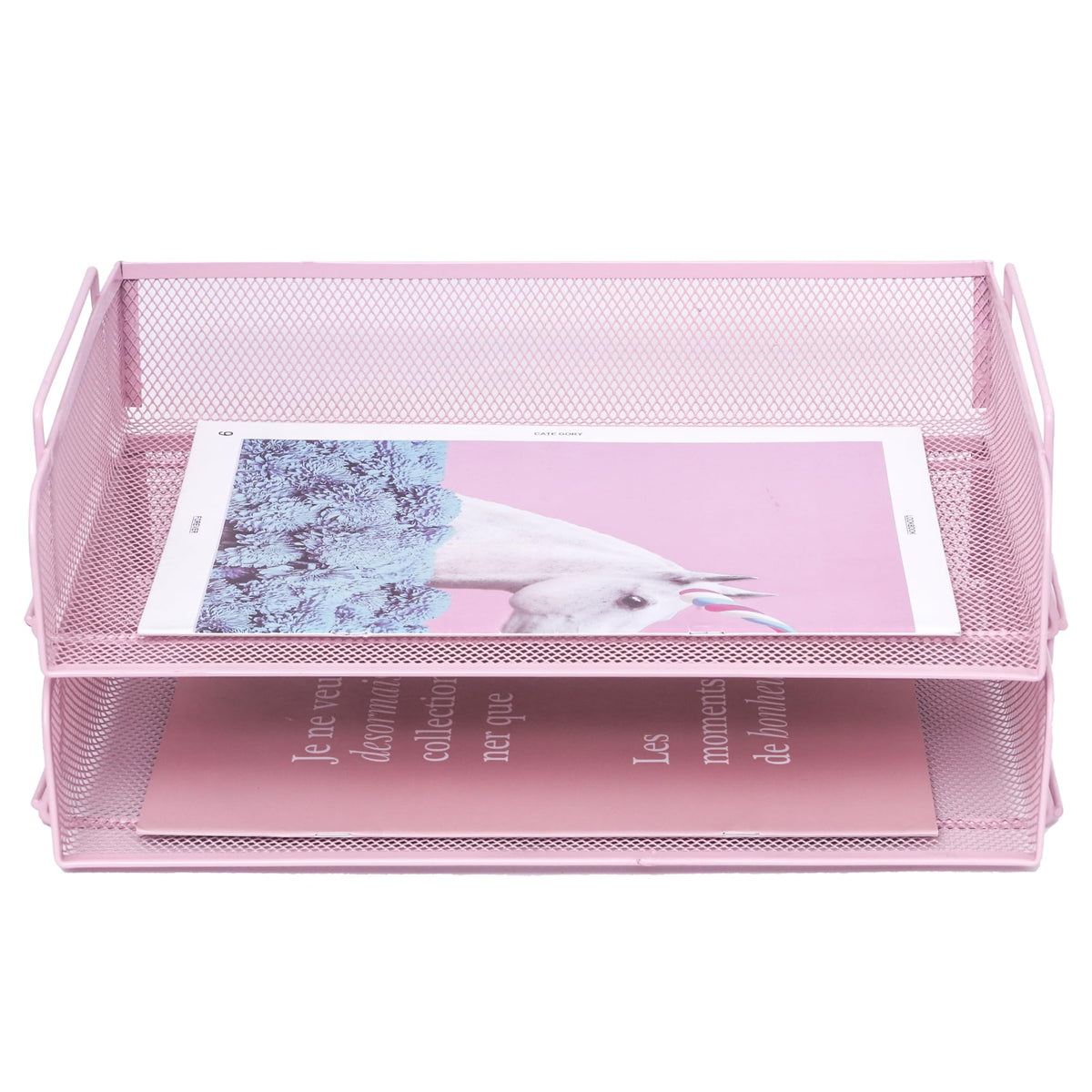EASEPRES 2 Pack Stackable Desk Paper Tray, Metal Mesh Desktop Document Letter File Organizer for