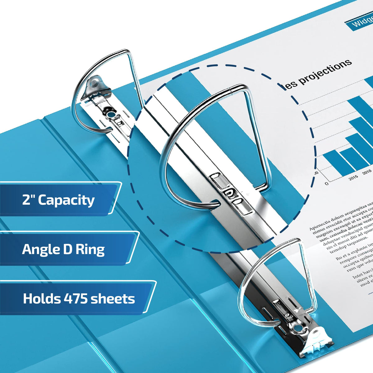Premium Economy 3-Ring Binder, Spine Label, 2" D Rings, Turquoise, 6 Pack