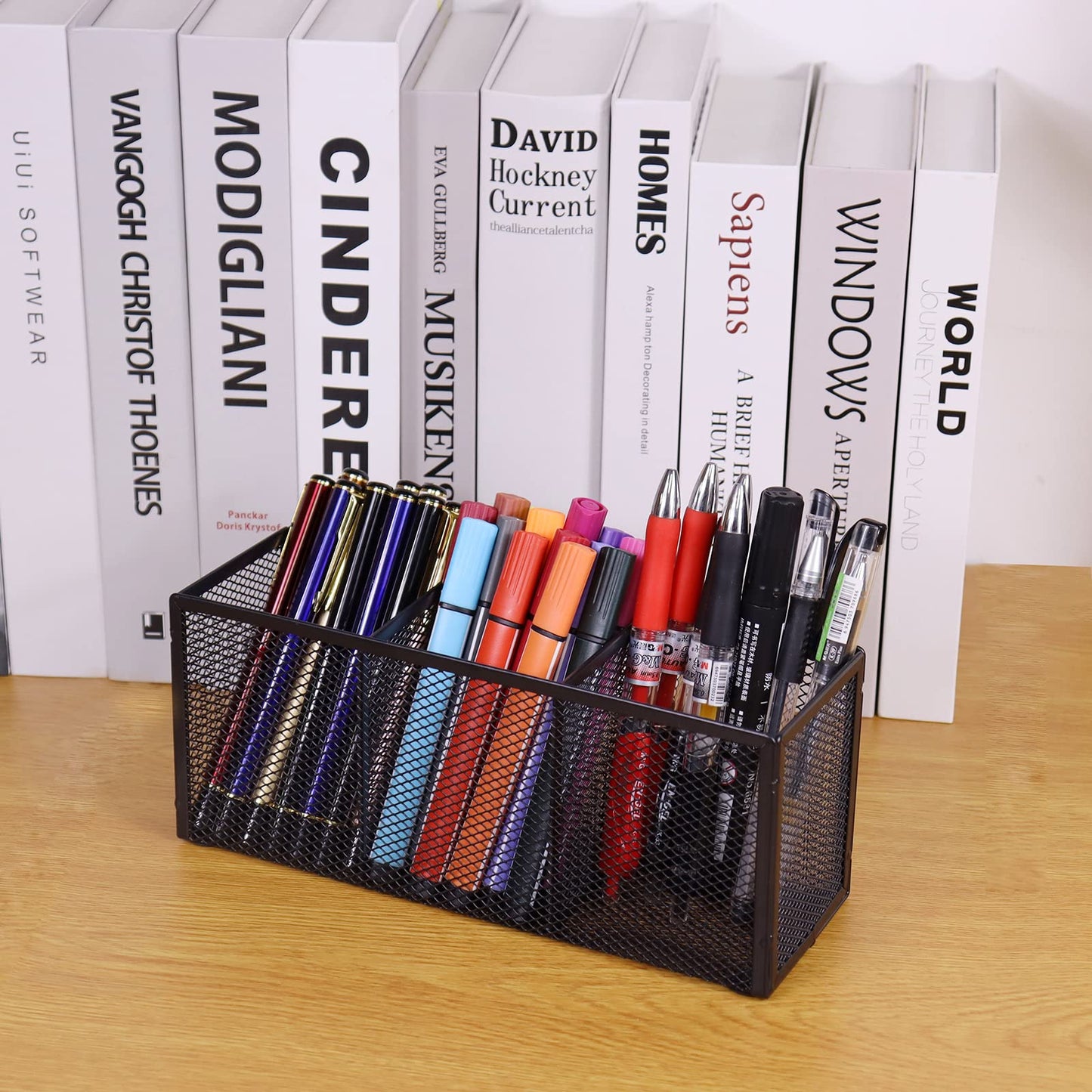 Flytreal 2PCS Black Mesh Pen Pencil Holder, Small Metal Desk Organizer Desktop Stationery Office