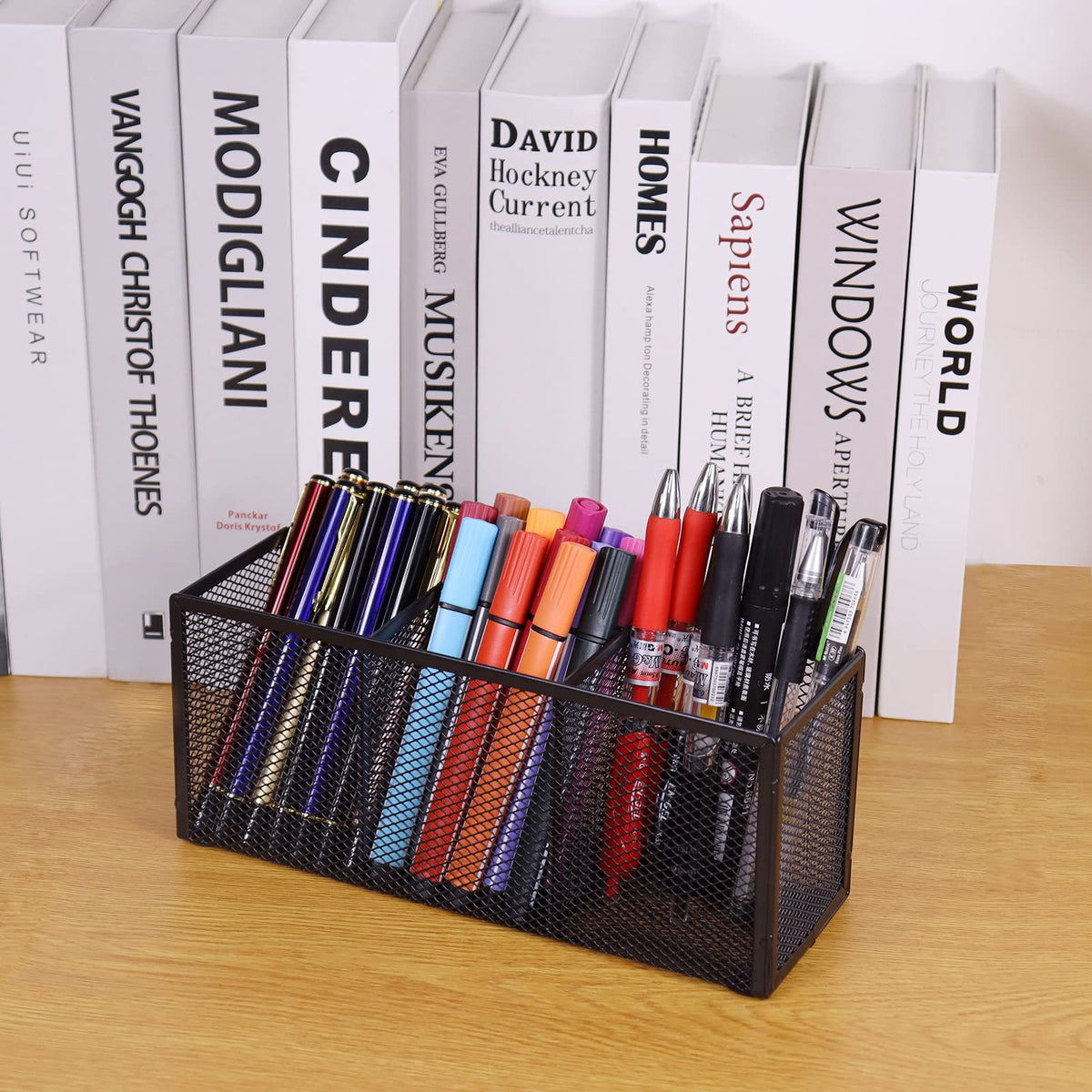 Flytreal 2PCS Black Mesh Pen Pencil Holder, Small Metal Desk Organizer Desktop Stationery Office