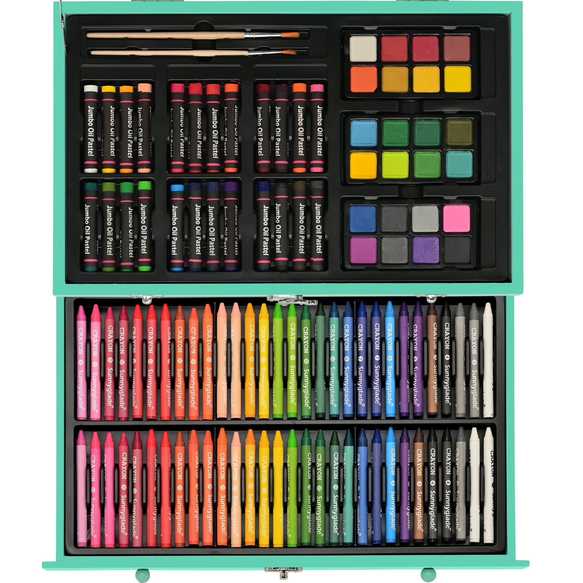 Sunnyglade 145 Piece Deluxe Art Set Wooden Art Box & Drawing Kit Green